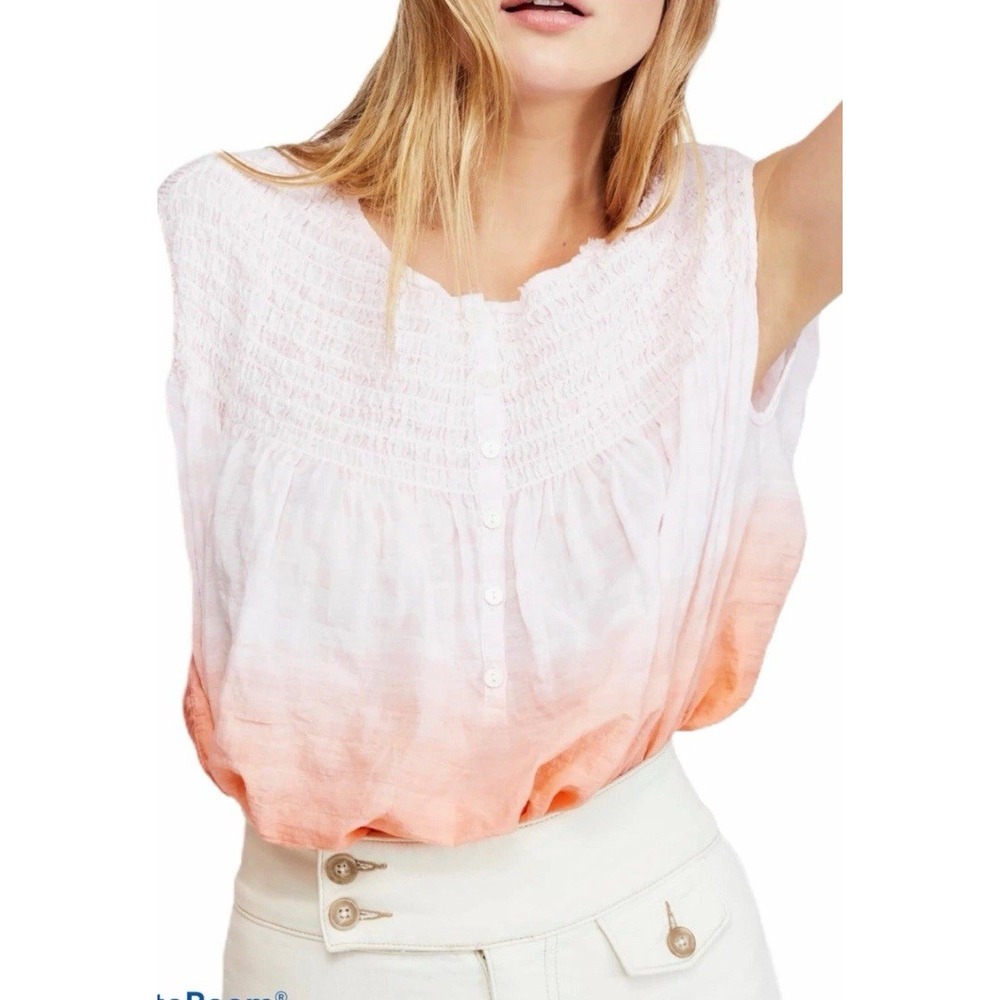 Free People We The Free little Bit‎ Of Something Ombré Blouse Womens S Smocked